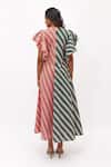 Shop_Aapro_Pink Cotton V-neck Zinnia Multi Colour Ruffled Sleeve A-line Dress _at_Aza_Fashions