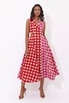 Buy_Aapro_Red Cotton Notched Neck Multi Colour Amaris Dress _at_Aza_Fashions