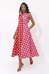 Aapro_Red Cotton Notched Neck Multi Colour Amaris Dress _Online_at_Aza_Fashions