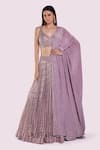 Buy_Onaya_Purple Sequins, Cut Work V-neck Embellished Blouse And Lehenga Set _at_Aza_Fashions