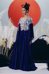Krisha Sunny Ramani_Blue Tissue, Silk Sequins, Stones, Beads Round Neck Cape Set _Online_at_Aza_Fashions