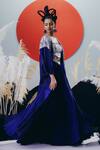Buy_Krisha Sunny Ramani_Blue Tissue, Silk Sequins, Stones, Beads Round Neck Cape Set _Online_at_Aza_Fashions