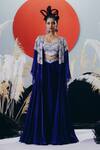 Buy_Krisha Sunny Ramani_Blue Tissue, Silk Sequins, Stones, Beads Round Neck Cape Set _at_Aza_Fashions
