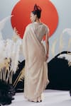 Shop_Krisha Sunny Ramani_Gold Silk, Tissue Cut Work, Sequins Round Neck Pre-draped Saree Set _at_Aza_Fashions