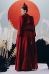 Shop_Krisha Sunny Ramani_Maroon Tissue, Silk Stones, Sequins Round , High Cape Set _at_Aza_Fashions