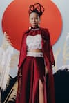Krisha Sunny Ramani_Maroon Tissue, Silk Stones, Sequins Round , High Cape Set _Online_at_Aza_Fashions