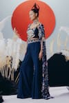 Shop_Krisha Sunny Ramani_Blue Georgette Sequins, Stones Sweetheart , Open Embellished Cape Set _at_Aza_Fashions