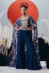 Buy_Krisha Sunny Ramani_Blue Georgette Sequins, Stones Sweetheart , Open Embellished Cape Set _at_Aza_Fashions