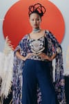 Krisha Sunny Ramani_Blue Georgette Sequins, Stones Sweetheart , Open Embellished Cape Set _Online_at_Aza_Fashions