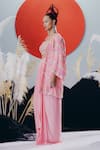 Shop_Krisha Sunny Ramani_Pink Crepe, Georgette Sequins, Mirrors Round Neck, Open Cape Blouse And Skirt Set _at_Aza_Fashions