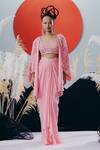 Buy_Krisha Sunny Ramani_Pink Crepe, Georgette Sequins, Mirrors Round Neck, Open Cape Blouse And Skirt Set _at_Aza_Fashions