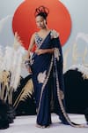 Buy_Krisha Sunny Ramani_Blue Georgette Sequins, Mirrors V-neck Designer Pre-draped Saree With Blouse _at_Aza_Fashions