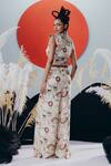 Shop_Krisha Sunny Ramani_White Crepe Sequins, Mirrors V-neck Multicolour Work Top And Pant Set _at_Aza_Fashions