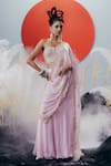 Buy_Krisha Sunny Ramani_Pink Silk, Tissue Sequins, Beads, Zari Sweetheart Neck Light Corset Blouse Set _at_Aza_Fashions