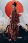 Shop_Krisha Sunny Ramani_Brown Crepe Mirrors, Sequins, Cut Work V-neck Embellished Kaftan _at_Aza_Fashions