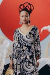 Buy_Krisha Sunny Ramani_Black Georgette Sequins, Beads, Cut Work V-neck Kaftan And Pant Set _Online_at_Aza_Fashions