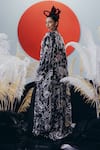 Shop_Krisha Sunny Ramani_Black Georgette Sequins, Beads, Cut Work V-neck Kaftan And Pant Set _at_Aza_Fashions