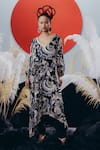 Buy_Krisha Sunny Ramani_Black Georgette Sequins, Beads, Cut Work V-neck Kaftan And Pant Set _at_Aza_Fashions
