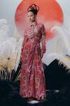 Buy_Krisha Sunny Ramani_Pink Crepe Sequins, Beads, Cut Work Collared Designer Dhoti Skirt Set _at_Aza_Fashions