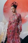 Krisha Sunny Ramani_Pink Crepe Sequins, Beads, Cut Work Collared Designer Dhoti Skirt Set _Online_at_Aza_Fashions