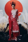 Buy_Krisha Sunny Ramani_Red Crepe, Georgette Sequins, Cut Work, Mirrors Round Neck Designer Kurta Set _at_Aza_Fashions