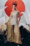 Buy_Krisha Sunny Ramani_Green Silk, Tissue Sequins, Beads Round Neck Gold Kurta Sharara Set _at_Aza_Fashions