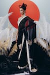 Buy_Krisha Sunny Ramani_Black Organza, Silk Sequins, Gota Patti, Mirrors Designer Pre-draped Saree Set _at_Aza_Fashions