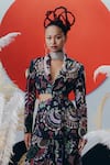 Krisha Sunny Ramani_Green Crepe Mirrors, Sequins Collared Work Blazer And Dhoti Skirt _Online_at_Aza_Fashions