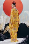 Shop_Krisha Sunny Ramani_Yellow Crepe Sequins, Mirrors V-neck Designer Kaftan _at_Aza_Fashions