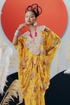 Krisha Sunny Ramani_Yellow Crepe Sequins, Mirrors V-neck Designer Kaftan _Online_at_Aza_Fashions