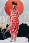 Buy_Krisha Sunny Ramani_Red Crepe Sequins, Beads, Mirrors Collared Shirt And Skirt Set _at_Aza_Fashions