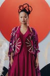 Shop_Krisha Sunny Ramani_Magenta Georgette, Silk Sequins, Mirrors, Beads V-neck, Open Jumpsuit And Cape Set _at_Aza_Fashions