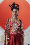 Shop_Krisha Sunny Ramani_Maroon Crepe, Georgette Sequins, Beads, Mirrors, Gota Patti, Blouse And Pant Set _at_Aza_Fashions