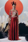 Buy_Krisha Sunny Ramani_Maroon Crepe, Georgette Sequins, Beads, Mirrors, Gota Patti, Blouse And Pant Set _at_Aza_Fashions