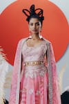 Shop_Krisha Sunny Ramani_Pink Organza, Silk Sequins, Beads Square Neck Designer Lehenga Set _at_Aza_Fashions