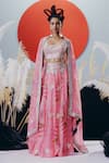 Buy_Krisha Sunny Ramani_Pink Organza, Silk Sequins, Beads Square Neck Designer Lehenga Set _at_Aza_Fashions