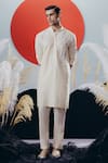 Buy_Krisha Sunny Ramani_Ivory Cotton, Silk Designer Kurta Pant Set _at_Aza_Fashions
