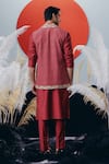 Shop_Krisha Sunny Ramani_Maroon Crepe, Cotton, Silk Zari, Embroidery Zardosi Nehru Jacket Set _at_Aza_Fashions