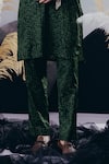 Krisha Sunny Ramani_Green Cotton Satin Cut Work Designer Cutdana Kurta Set _Online_at_Aza_Fashions