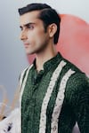 Buy_Krisha Sunny Ramani_Green Cotton Satin Cut Work Designer Cutdana Kurta Set _Online_at_Aza_Fashions