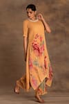 Shop_Preeti Mehta_Yellow Georgette, Viscose Embroidery Round Neck Marigold Muse Kurta And Pant Set _at_Aza_Fashions