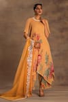 Buy_Preeti Mehta_Yellow Georgette, Viscose Embroidery Round Neck Marigold Muse Kurta And Pant Set _at_Aza_Fashions