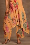 Buy_Preeti Mehta_Yellow Georgette, Viscose Embroidery Round Neck Marigold Muse Kurta And Pant Set _Online_at_Aza_Fashions