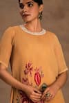 Shop_Preeti Mehta_Yellow Georgette, Viscose Embroidery Round Neck Marigold Muse Kurta And Pant Set _Online_at_Aza_Fashions