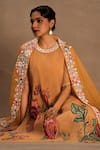 Buy_Preeti Mehta_Yellow Georgette, Viscose Embroidery Round Neck Marigold Muse Kurta And Pant Set 
