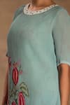 Preeti Mehta_Blue Georgette, Viscose Embroidery Round Vintage Fern And Flore Kurta Pant Set _Online_at_Aza_Fashions
