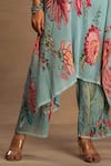 Buy_Preeti Mehta_Blue Georgette, Viscose Embroidery Round Vintage Fern And Flore Kurta Pant Set _Online_at_Aza_Fashions