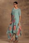 Preeti Mehta_Blue Georgette, Viscose Embroidery Round Vintage Fern And Flore Kurta Pant Set _at_Aza_Fashions