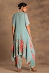 Shop_Preeti Mehta_Blue Georgette, Viscose Embroidery Round Vintage Fern And Flore Kurta Pant Set _at_Aza_Fashions