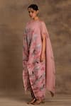 Shop_Preeti Mehta_Pink Lurex, Chiffon Embroidery, Beads Round Neck Lotus Affair Kaftan And Pant _Online_at_Aza_Fashions
